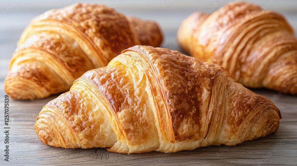 Freshly baked croissants with golden, flaky layers, arranged beautifully on a wooden surface, inviting and delicious. Freshly baked croissants with golden, flaky layers, arranged beautifully on a wooden surface, inviting and delicious.