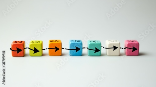 Flexibility and adaptation concept. Arrows on cubes following a flexible path.