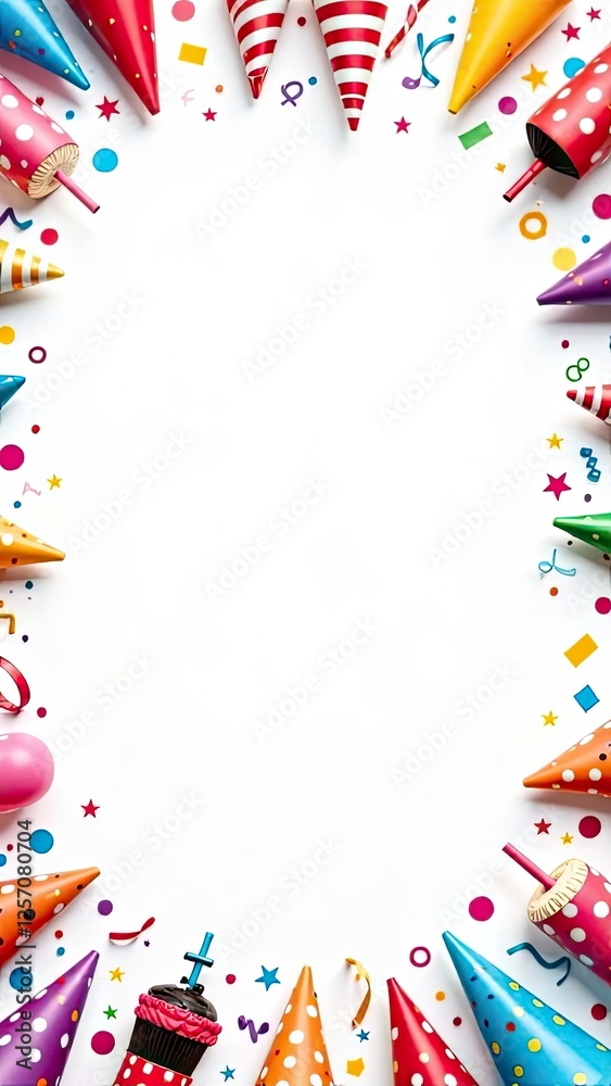 Festive birthday frame with white background, copy space Festive birthday frame with white background, copy space