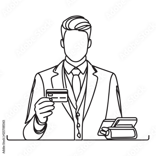 continuous one single line art doodle drawing of man seller cashier illustration