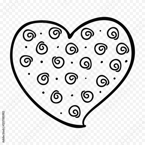 Doodle hand drawn heart drawing on white background