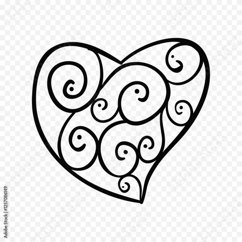 Doodle hand drawn heart drawing on white background
