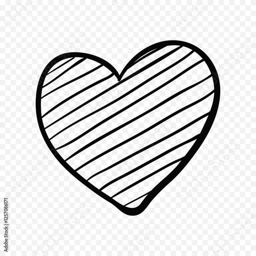 Doodle hand drawn heart drawing on white background