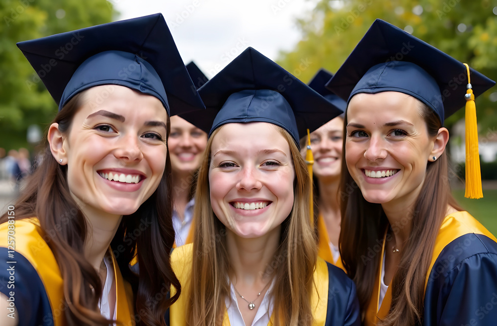 Graduates taking selfie with smiles. Three female graduates in black caps and gowns, smiling for a selfie. Joyful graduation celebration outdoors. Academic success and friendship. Graduates taking selfie with smiles. Three female graduates in black caps and gowns, smiling for a selfie. Joyful graduation celebration outdoors. Academic success and friendship.