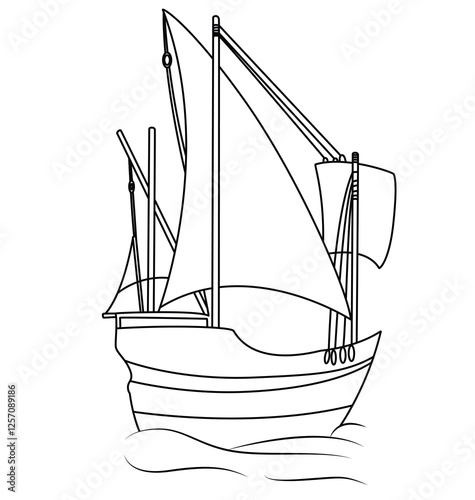 Cute cartoon hand drawn vector ship and yacht outline.