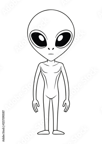 coloring page, simple black lineart illustration of a alien on white background. coloring page ready for print