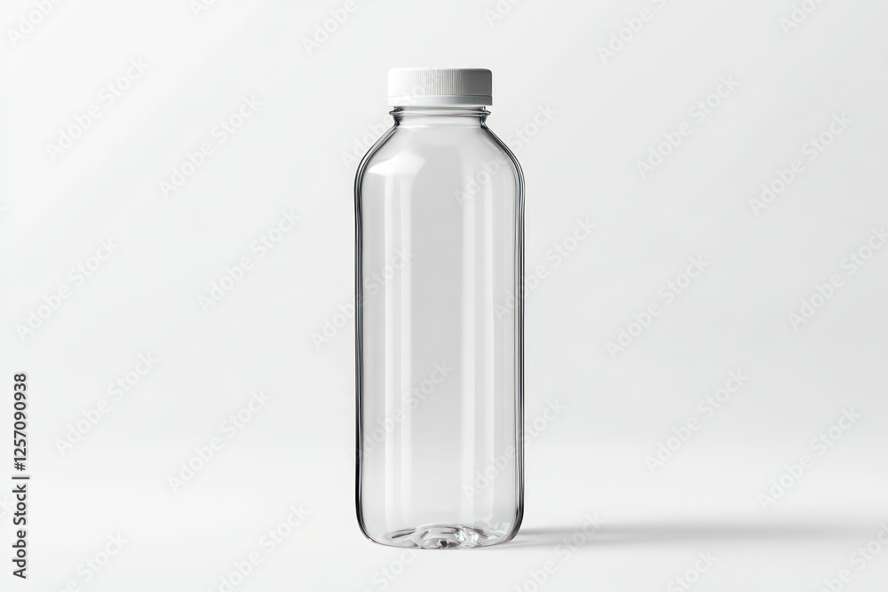 A sleek, transparent sport bottle mockup with a matte finish and a screw cap, standing upright on a white background. A sleek, transparent sport bottle mockup with a matte finish and a screw cap, standing upright on a white background.