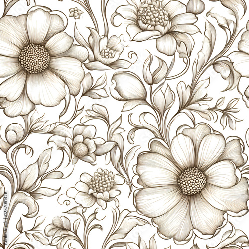 Wallpaper Mural Ornamental Sepia Floral Pattern Torontodigital.ca