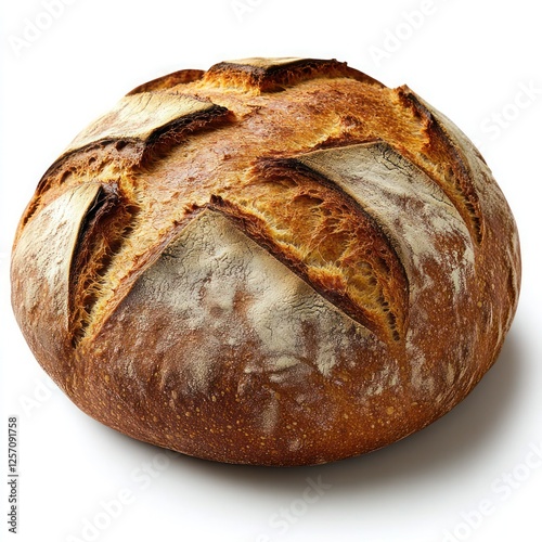 rustic loaf of artisanal sourdough bread, isolated at white background photo