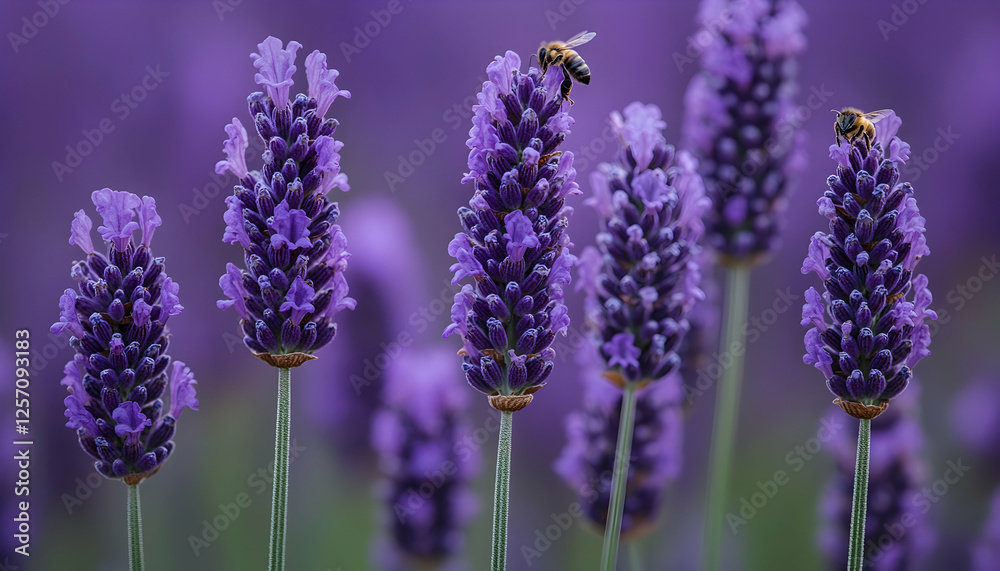 Obraz premium Photo Lavender Flowers Bees Purple Bloom Nature Insect Pollination
