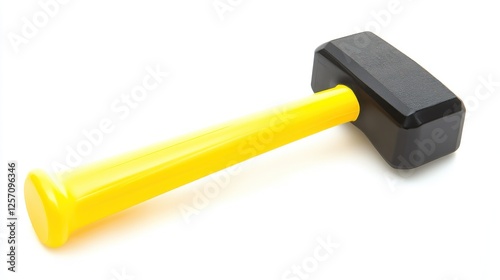 Yellow Handle Black Head Hammer on White Background photo