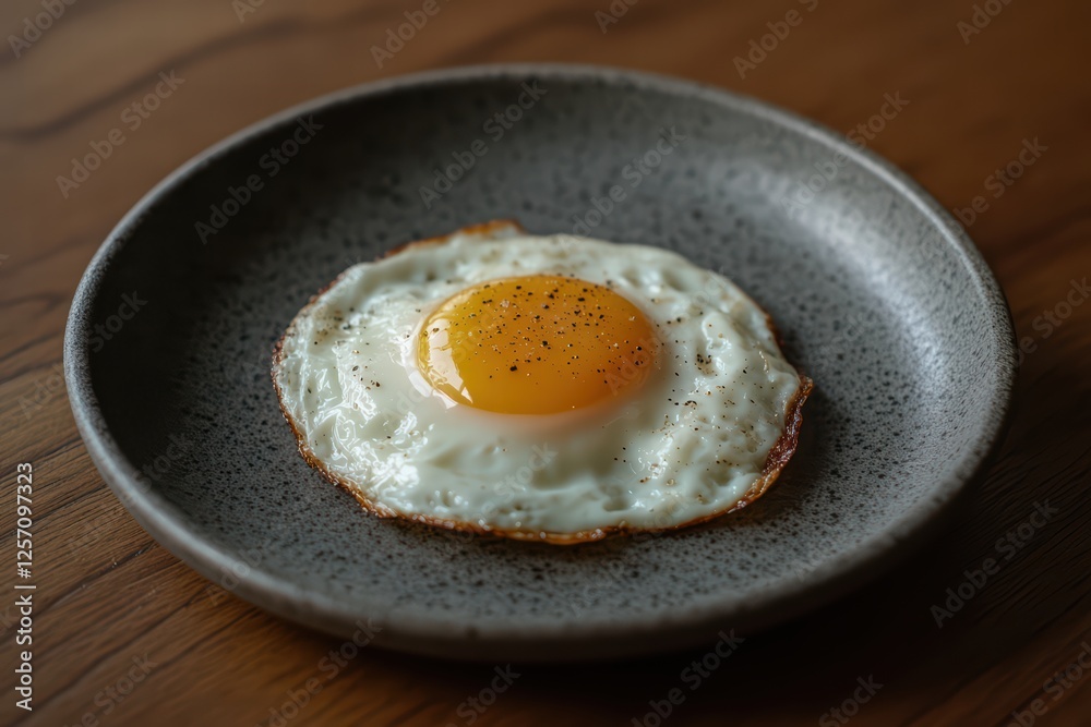 Perfectly Cooked Sunny Side Up Egg on a Rustic Plate Perfectly Cooked Sunny Side Up Egg on a Rustic Plate