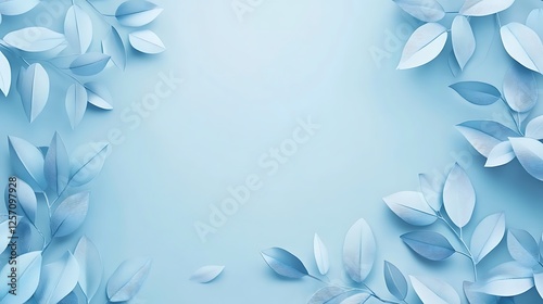 Light Blue Paper Leaves Frame Background Design