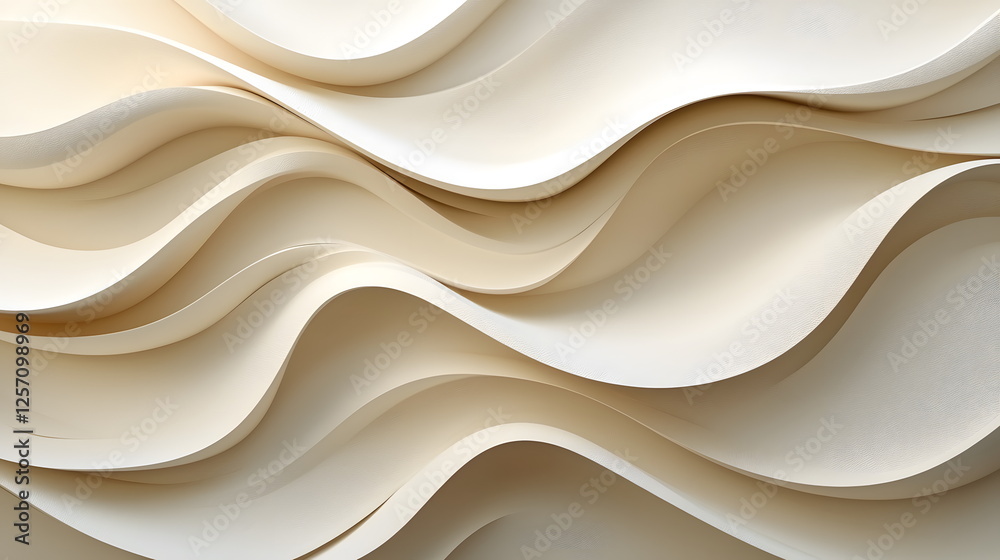 Fototapeta premium Elegant waves of cream-colored paper layered gracefully to create a smooth and flowing texture background.