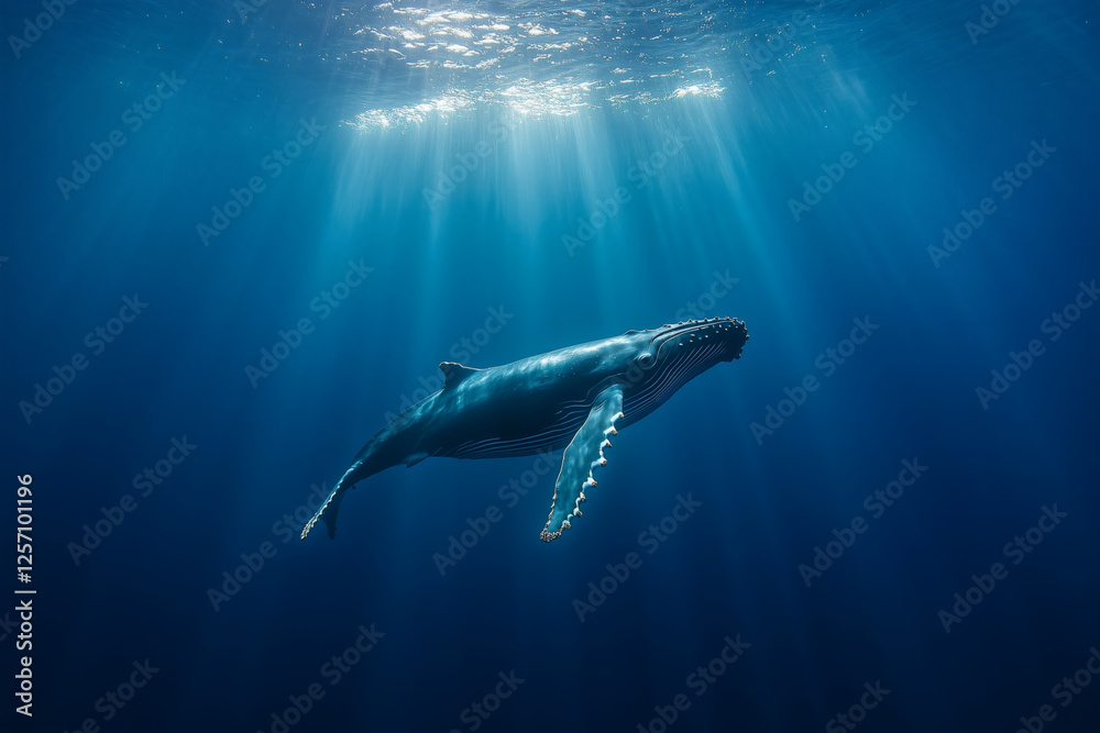 Fototapeta premium Majestic Whale Swimming in the Deep Blue Sea