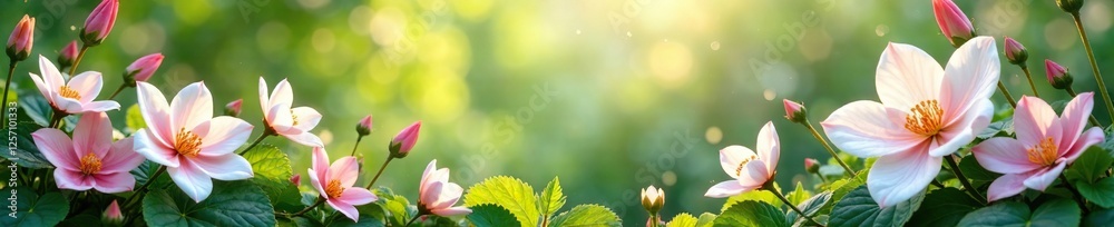 Delicate white and pink hues amidst lush foliage, floral, natural scenery, blooming flowers Delicate white and pink hues amidst lush foliage, floral, natural scenery, blooming flowers