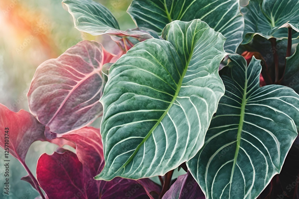 Obraz premium Describe the unique beauty and care requirements of Alocasia Dragon Scale Mint plant in detail.
