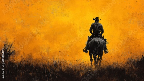 Graphic Novel Illustration of Cowboy Outlaw on Horseback in Wild West Adventure