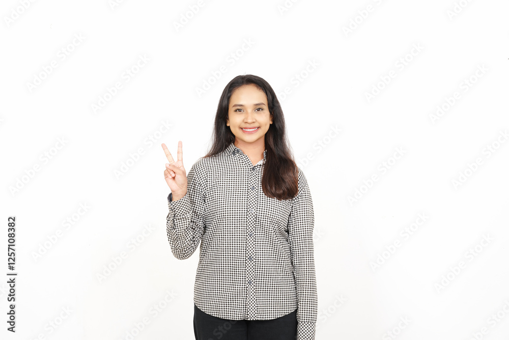 Smiling and showing counting finger, Two Finger Of Beautiful Asian Woman Isolated On White Background Smiling and showing counting finger, Two Finger Of Beautiful Asian Woman Isolated On White Background