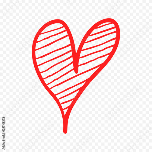 Doodle hand drawn heart drawing on white background