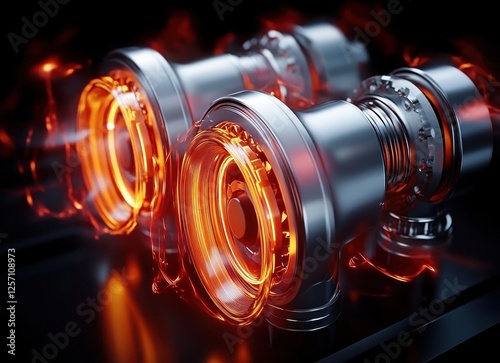 3D Rendering of Engine Pistons in Motion with Dynamic Energy Effects