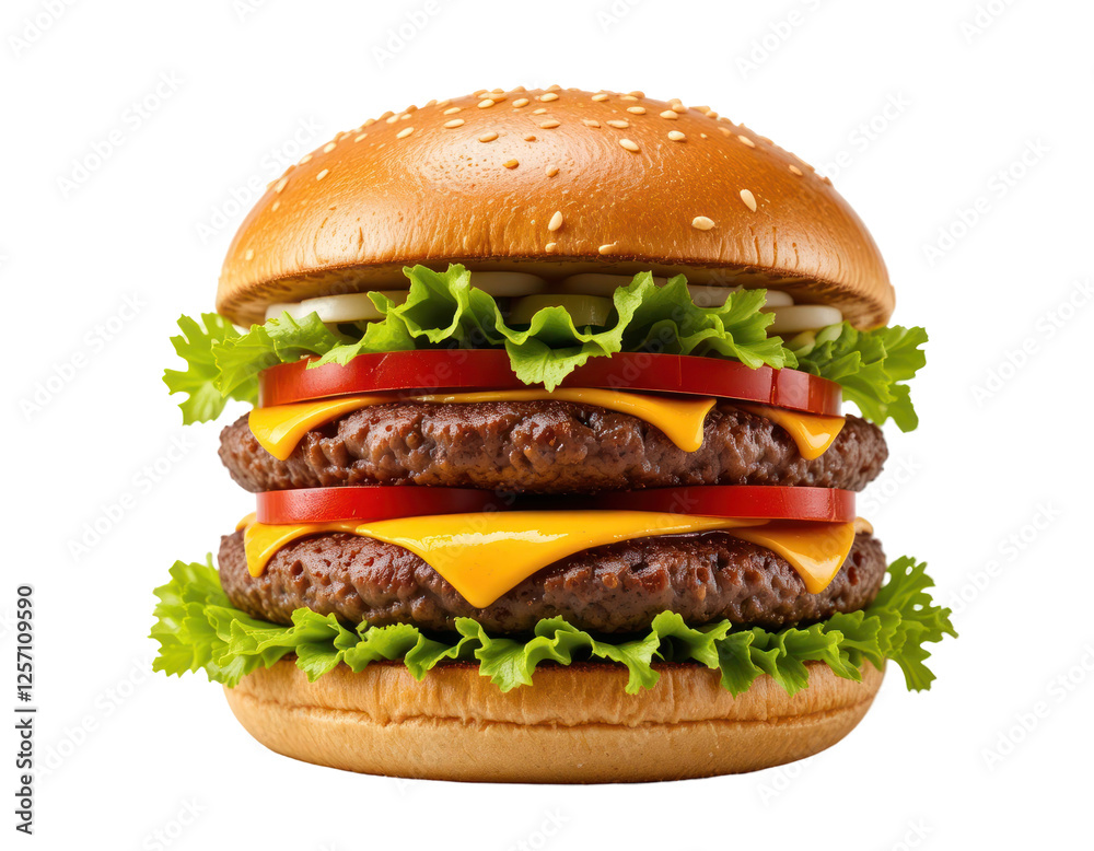close up view of burger or hamburger isolated on transparent or white background. burger filled with meat, cheese and vegetables close up view of burger or hamburger isolated on transparent or white background. burger filled with meat, cheese and vegetables