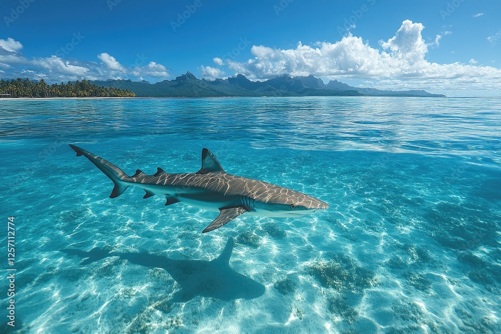 Majestic shark gliding through crystal clear waters Majestic shark gliding through crystal clear waters