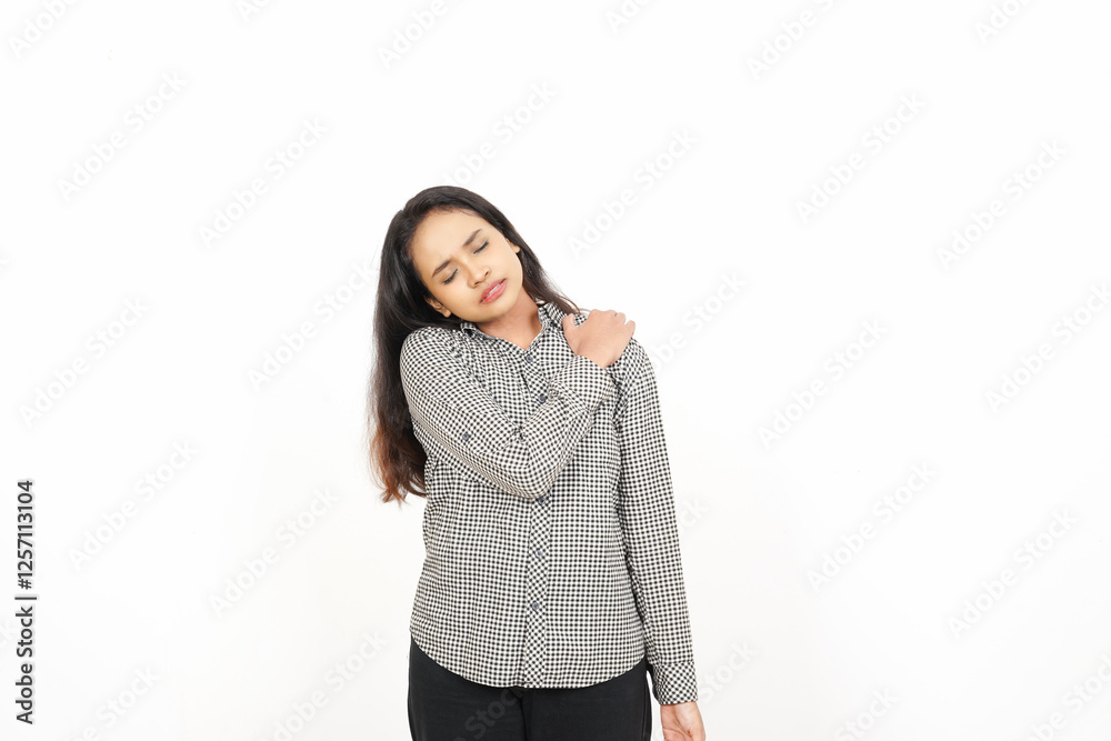 Hand on Shoulder Experiencing Shoulder Pain Of Beautiful Asian Woman Isolated On White Background Hand on Shoulder Experiencing Shoulder Pain Of Beautiful Asian Woman Isolated On White Background