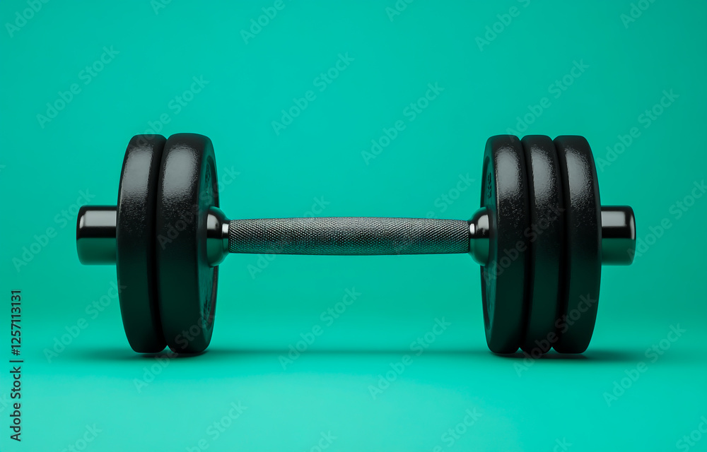 Naklejka premium Black iron dumbbells on a green background with clipping path, isolated for easy editing.