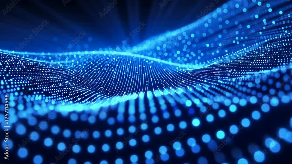 Dynamic blue particle waveform pulses with futuristic light patterns in motion Dynamic blue particle waveform pulses with futuristic light patterns in motion