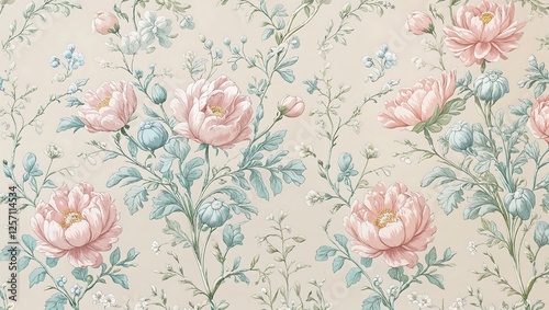 Wallpaper Mural Whimsical French Toile-Inspired Floral Pattern with Delicate Line Art Torontodigital.ca