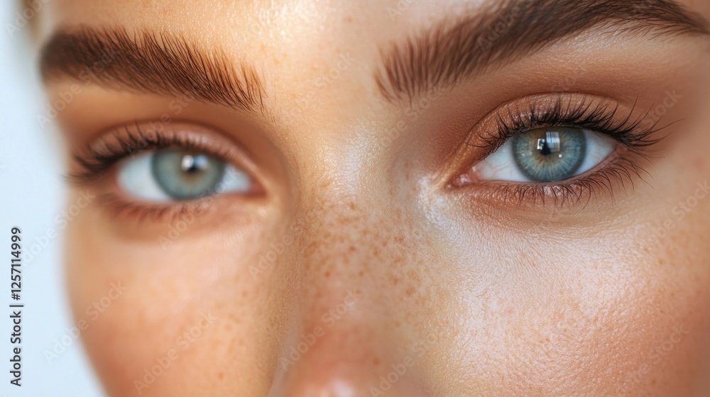 Obraz premium Close-up of a Woman's Eyes with Freckles and Defined Brows