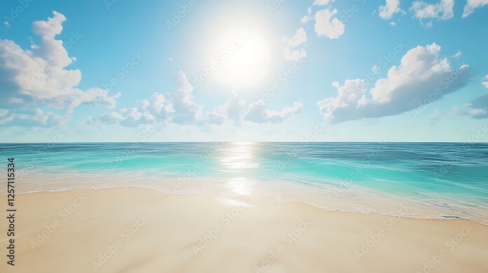 Obraz premium Sparkling beach radiant ocean waves blue skies sunny day scenery
