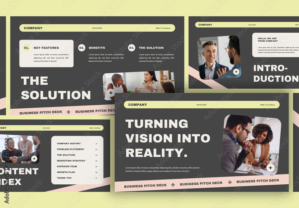 Dark Grey Modern Business Pitch Deck Presentation Stock Template ...