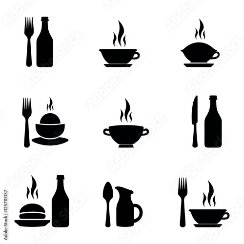 food and drink icons, restaurant menu symbols, mealtime vector set