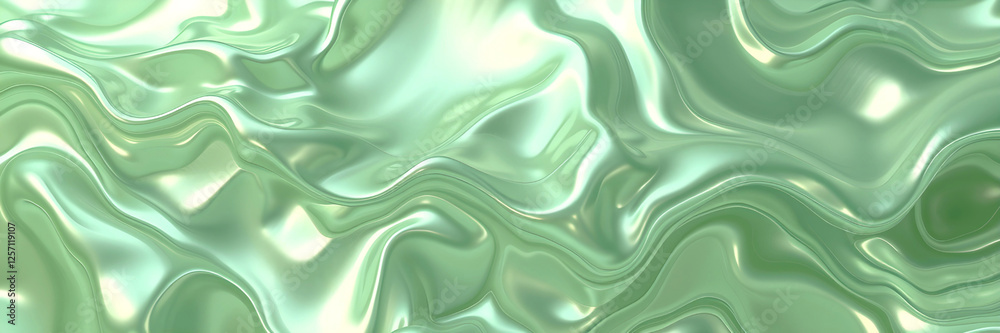 Obraz premium Wavy green pearl nacre iridescent texture. Pearlescent liquide background 