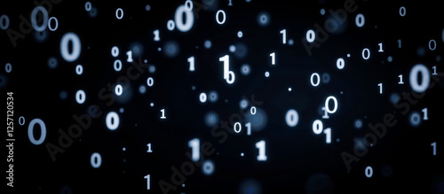 Binary code overlay. Binary code background with floating numbers zero and one, digital data concept, abstract technology pattern, programming, data flow, glowing numbers over black
