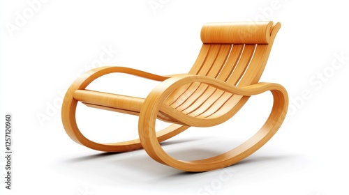 Wooden rocking chair, home comfort, relaxing, white background, furniture design photo