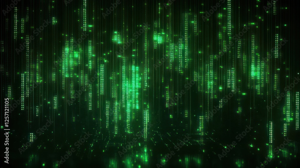Green Binary Code Glitch Art Abstract Background with Neon Lighting Effects Green Binary Code Glitch Art Abstract Background with Neon Lighting Effects
