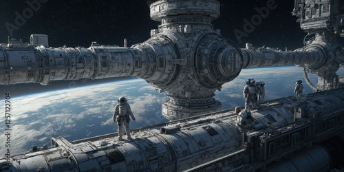 Fototapeta Naklejka Na Ścianę i Meble -  the space station is in the middle of the earth