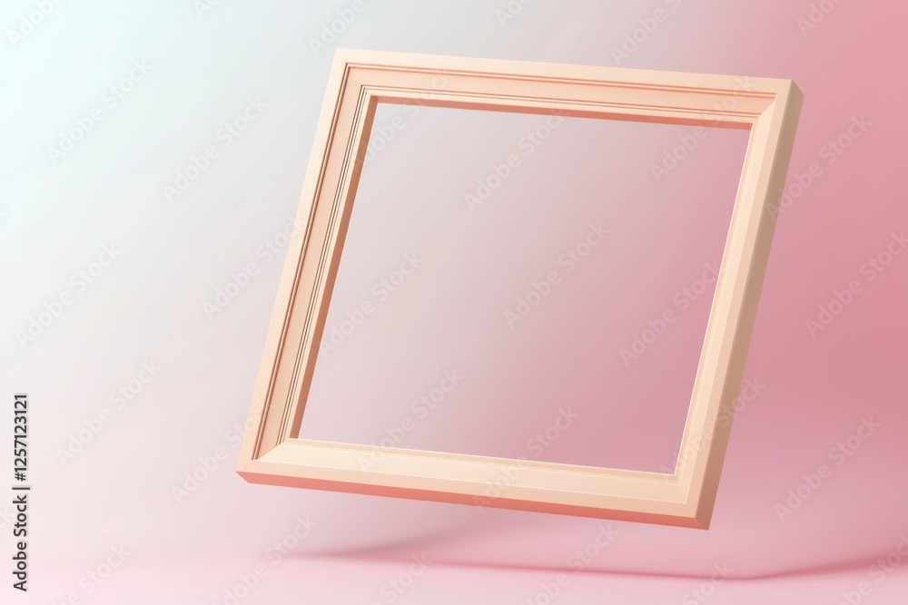 Fototapeta premium Soft pastel gradient background dynamically supports a peach-edged, realistic 3D frame.
