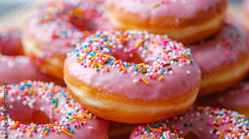 Pile of ring doughnuts covered in sprinkles