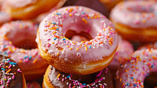 Pile of ring doughnuts covered in sprinkles