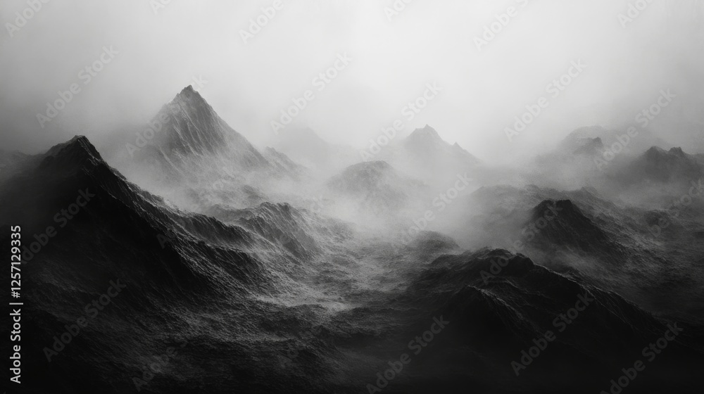 A misty mountain range with layers of ridges fading into the distance, creating a sense of mystery and depth in the landscape. A misty mountain range with layers of ridges fading into the distance, creating a sense of mystery and depth in the landscape.