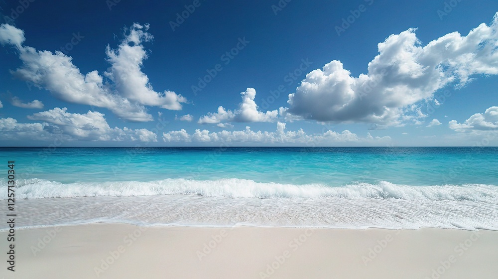 Vibrant Blue Ocean Horizon with White Waves and Clear Skies Vibrant Blue Ocean Horizon with White Waves and Clear Skies
