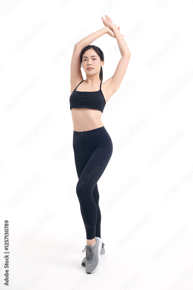 Beautiful young asian sport woman with sportswear ready for exercise on white background, Advertising sportswear and yoga wear, Healthy lifestyle, sport. Beautiful young asian sport woman with sportswear ready for exercise on white background, Advertising sportswear and yoga wear, Healthy lifestyle, sport.
