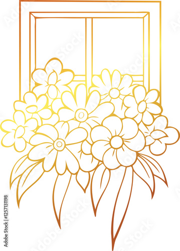 Golden Gradient Botanical Floral Window Line Art Book Vector Design
