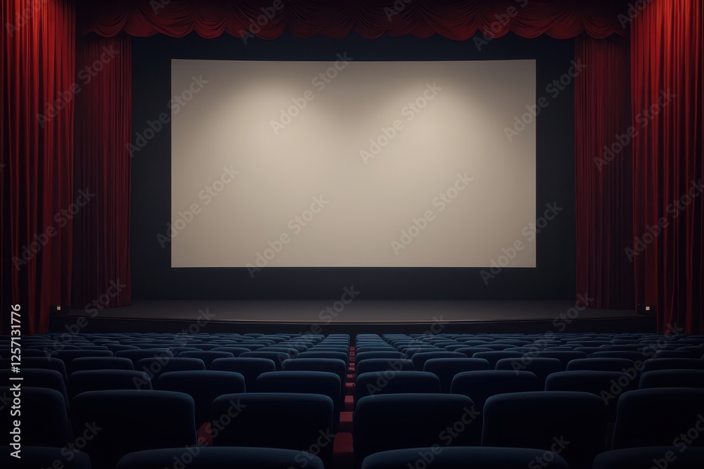 Fototapeta premium an empty theater with red curtains and a screen
