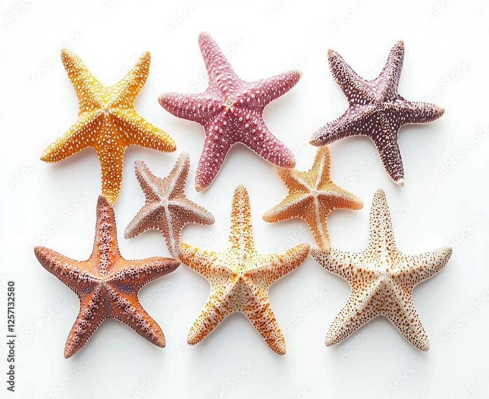 Colorful starfish arranged on a white background Colorful starfish arranged on a white background
