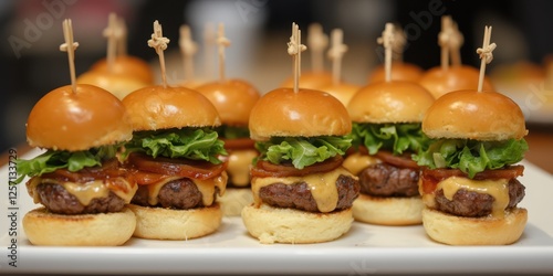 mini sliders with cheese, bacon and lettuce